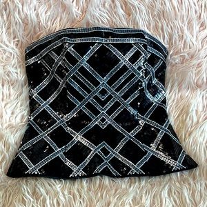 WHBM elegant black silver sequin bustier EUC Sz 2